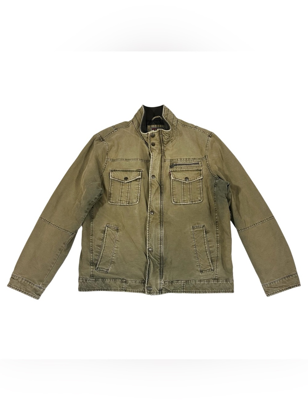 Levi’s Mens Sz L Khaki Quilt Lined Insulated Trucker Jacket Canvas Discoloration